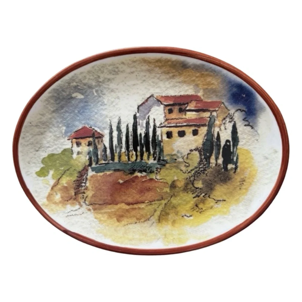 WILLIAMS SONOMA Oval Appetizer Plate Tuscany Italy Landscape 7.5”x 6” (set of 3)